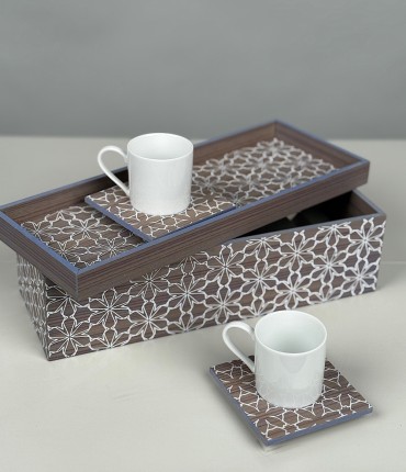 TURKISH COFFEE SET OF 2 - WHITE FLOWERS 